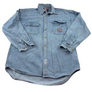Ivy Crew‎ Vintage Mens Denim Shirt sz Medium embroidered emblem Long Sleeves